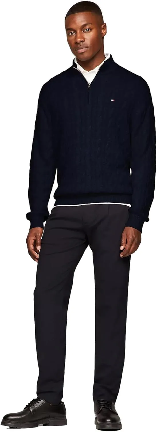 TOMMY HILFIGER Men's Signature Cable Kint Quarter Zip Pullover Sweater 2025 Collection