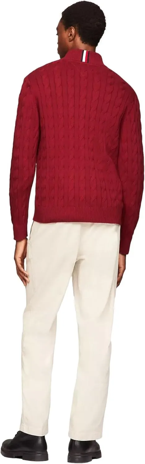 TOMMY HILFIGER Men's Signature Cable Kint Quarter Zip Pullover Sweater 2025 Collection