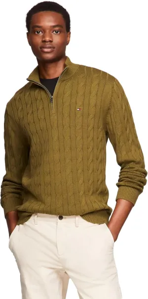 TOMMY HILFIGER Men's Signature Cable Kint Quarter Zip Pullover Sweater 2025 Collection
