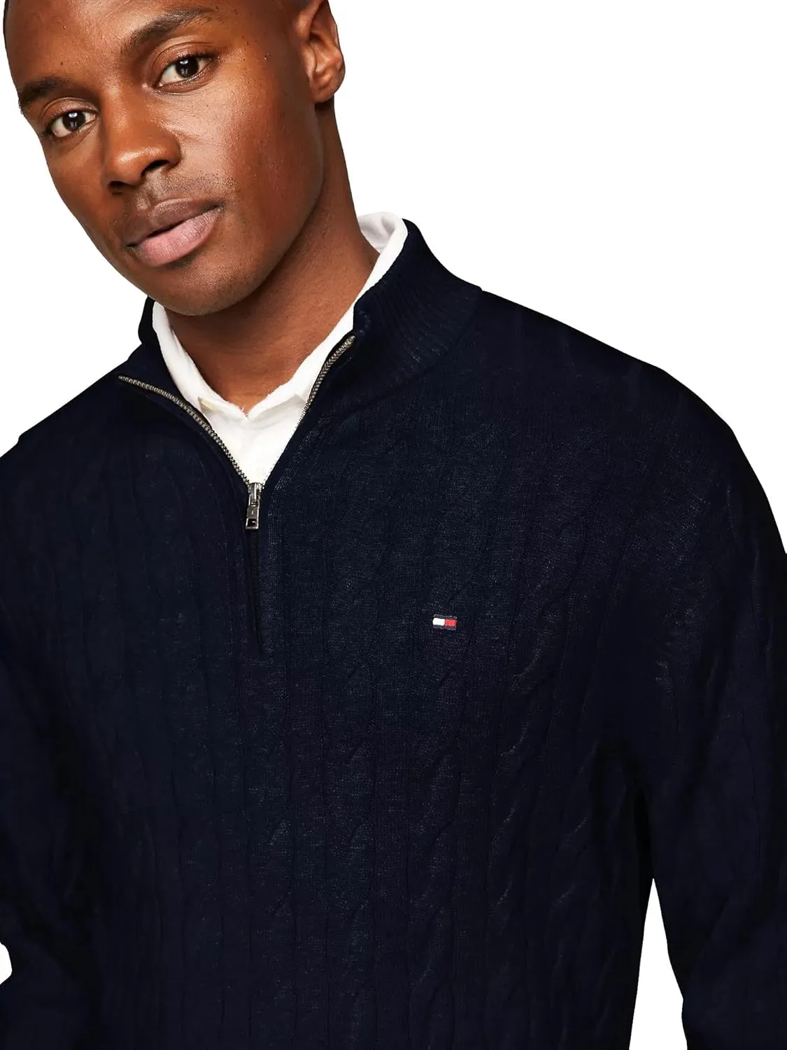 TOMMY HILFIGER Men's Signature Cable Kint Quarter Zip Pullover Sweater 2025 Collection