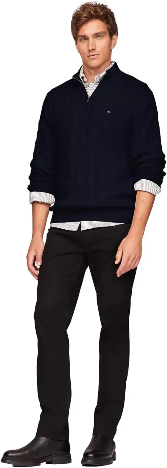 TOMMY HILFIGER Men's Signature Cable Kint Quarter Zip Pullover Sweater 2025 Collection