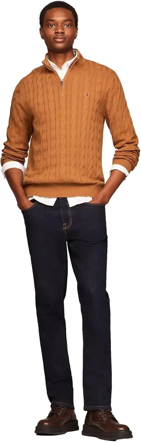 TOMMY HILFIGER Men's Signature Cable Kint Quarter Zip Pullover Sweater 2025 Collection