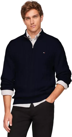 TOMMY HILFIGER Men's Signature Cable Kint Quarter Zip Pullover Sweater 2025 Collection