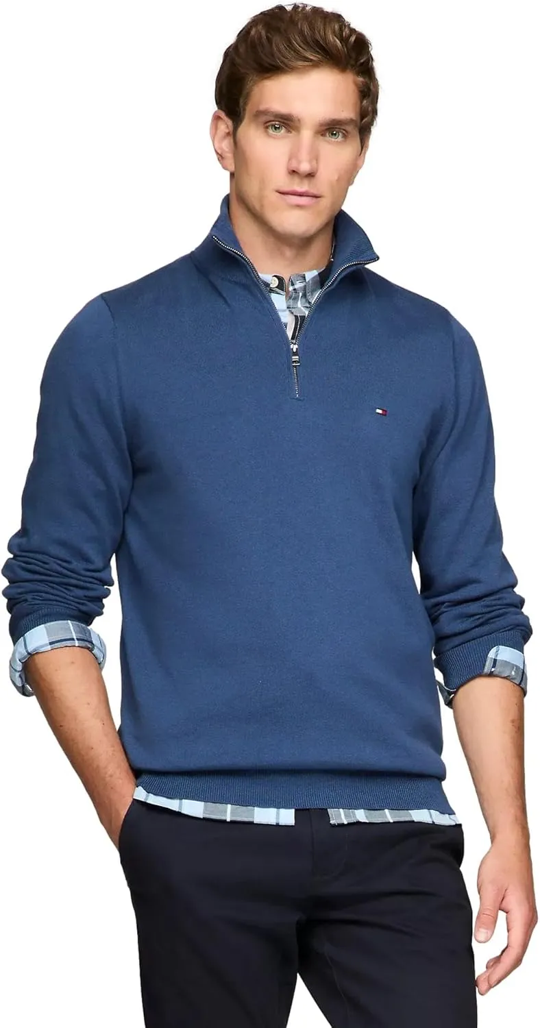 TOMMY HILFIGER Men's Signature Fleece Quarter Zip Pullover Sweater 2025 Collection