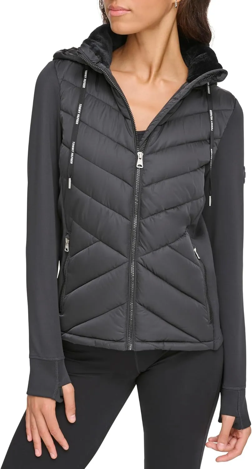 Tommy Hilfiger Women's Silicone Patch Hooded Hybrid Jacket