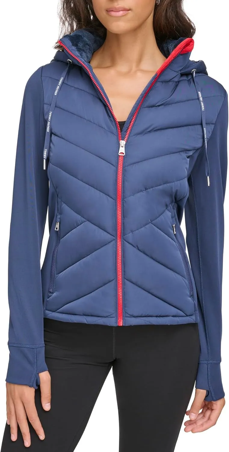 Tommy Hilfiger Women's Silicone Patch Hooded Hybrid Jacket