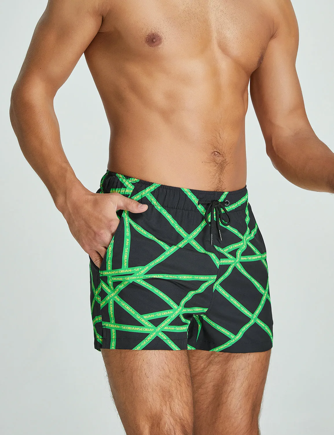 Training Sport Shorts 11301 with Quick-Dry in Green Stripe