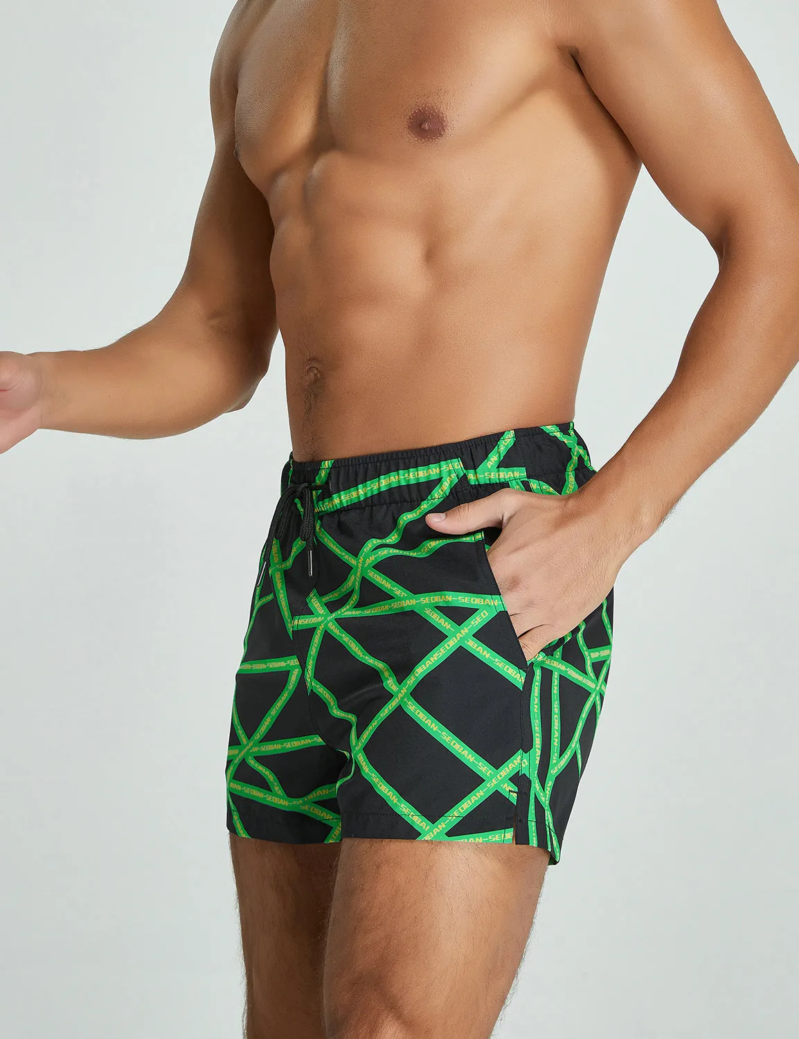 Training Sport Shorts 11301 with Quick-Dry in Green Stripe