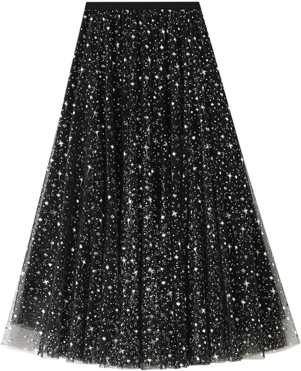 tuduoms Long Tulle Skirt Womens Sequin Glitter Party Skirt Pleated Aline Layered Tutu Skirt Mesh Flowy Midi Maxi Skirt Dress