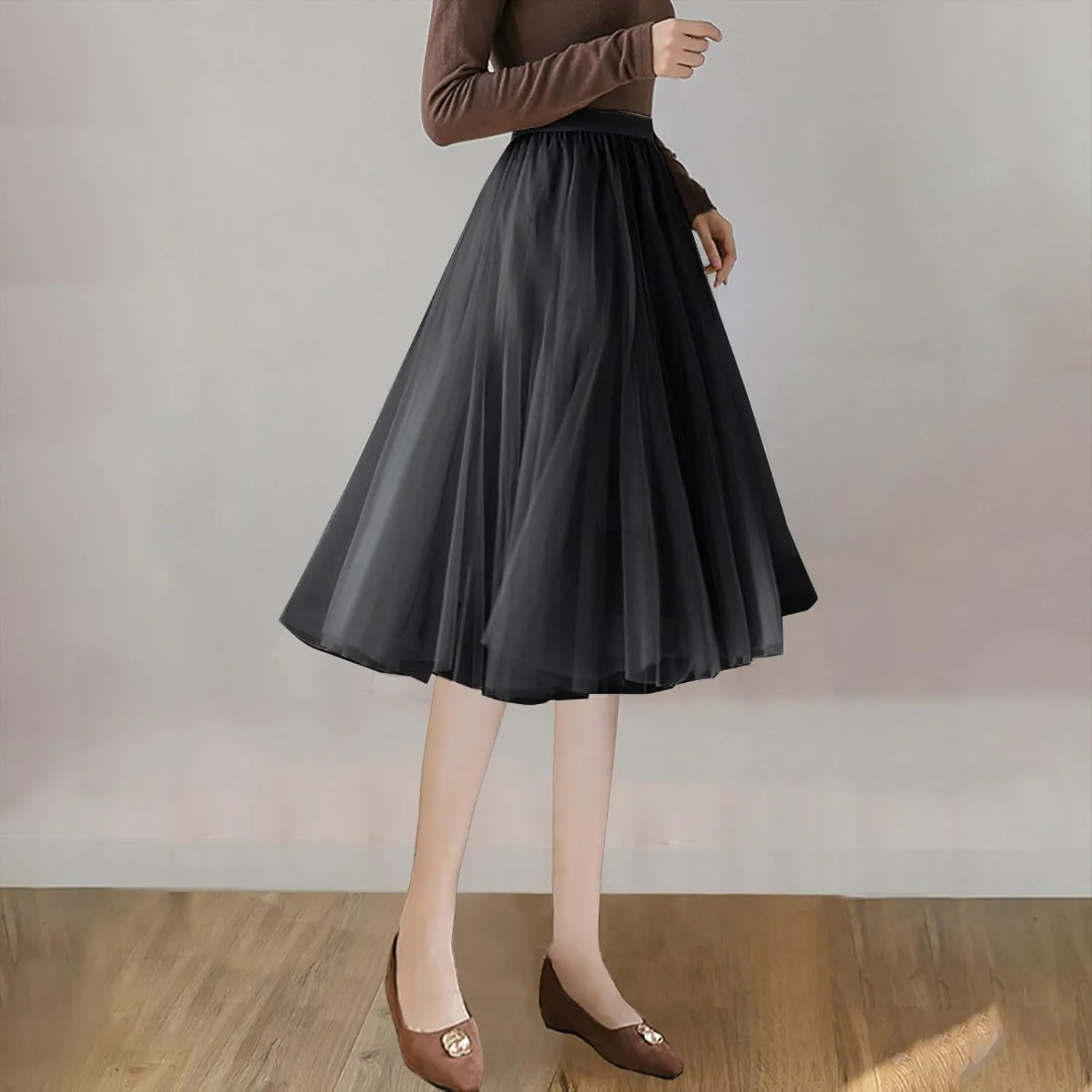 Tulle Skirts for Women Pleated Layered Tutu Skirt Ladies Elegant Flowy Long Skirts Bridesmaid Wedding Midi Skirt