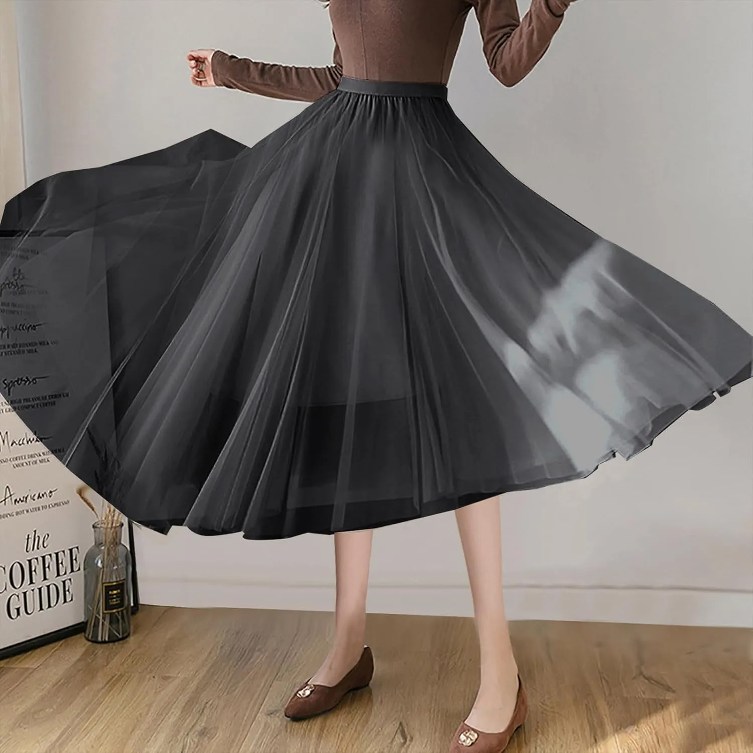 Tulle Skirts for Women Pleated Layered Tutu Skirt Ladies Elegant Flowy Long Skirts Bridesmaid Wedding Midi Skirt