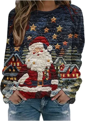 Ugly Christmas Sweater Women Sweatshirts 3D Digital Print Novelty Pullover Tops Funny Santa Xmas Tree Graphic Holiday Outfits