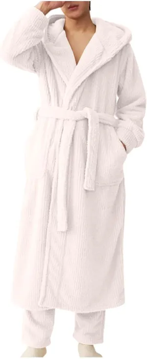 Unisex Premium Robes for Women Men Super Soft Cozy Fleece Robe Fuzzy Plush Long Bathrobe Belted Loungewear Nightgown