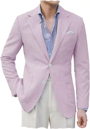 VENNYNG Men's Seersucker Suit Jacket Blazer Spring Summer Sport Coat Grooms Slim Fitted Wedding Formal Lightweight