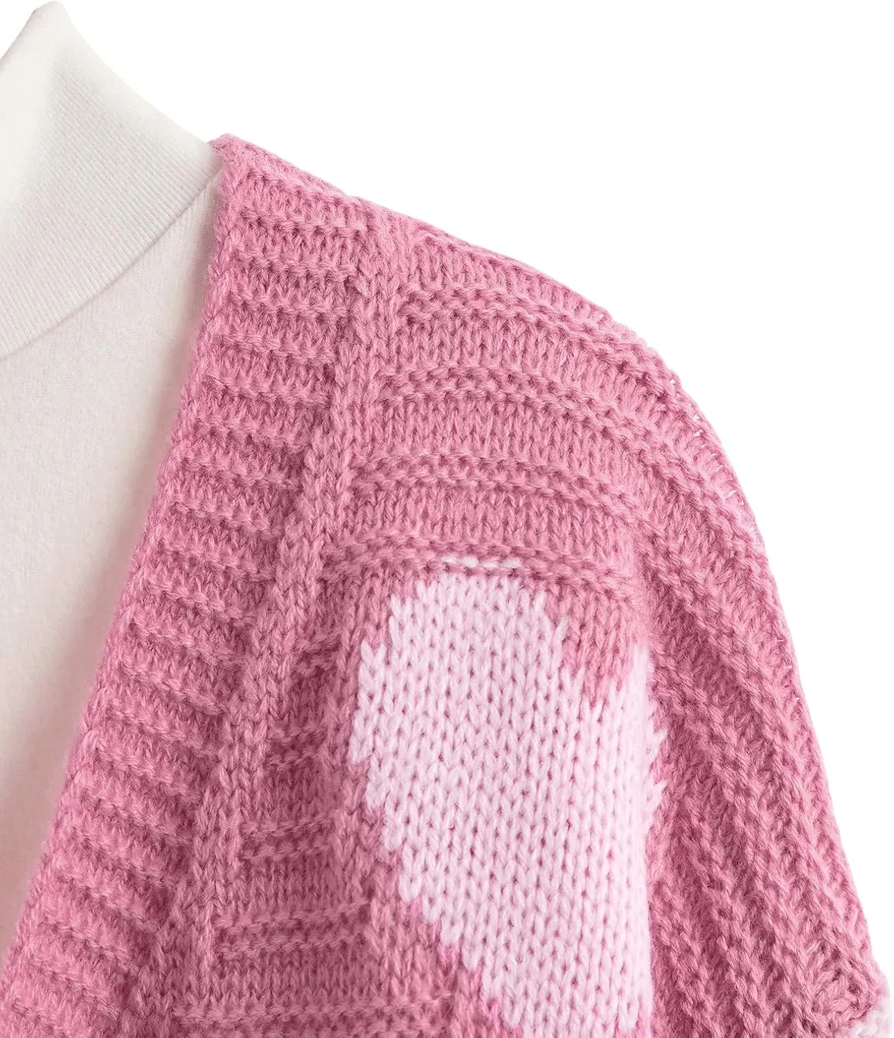 Verdusa Girl's Cute Heart Knitted Sweaters Open Front Long Sleeve Graphic Cardigan Sweater