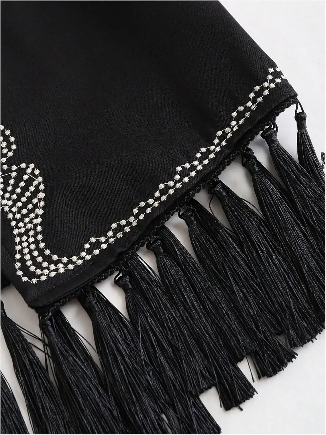 Verdusa Women's Tassel Sleeveless Embroidery Open Front Cardigan Vest Fringe Outerwear