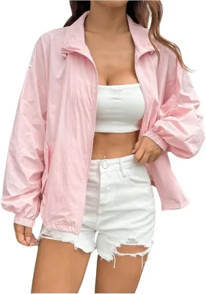 Verdusa Women's Zip Up Drawstring Drop Shoulder Windbreaker Jacket Outerwear