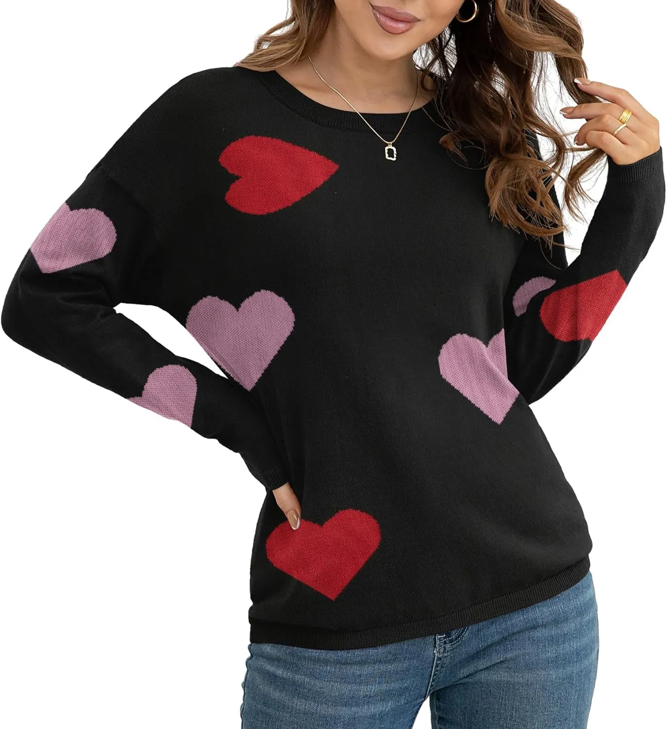 VIISHOW Women's Pullover Sweaters Long Sleeve Print Knitted Crew Neck Sweater Tops a Little Run Big