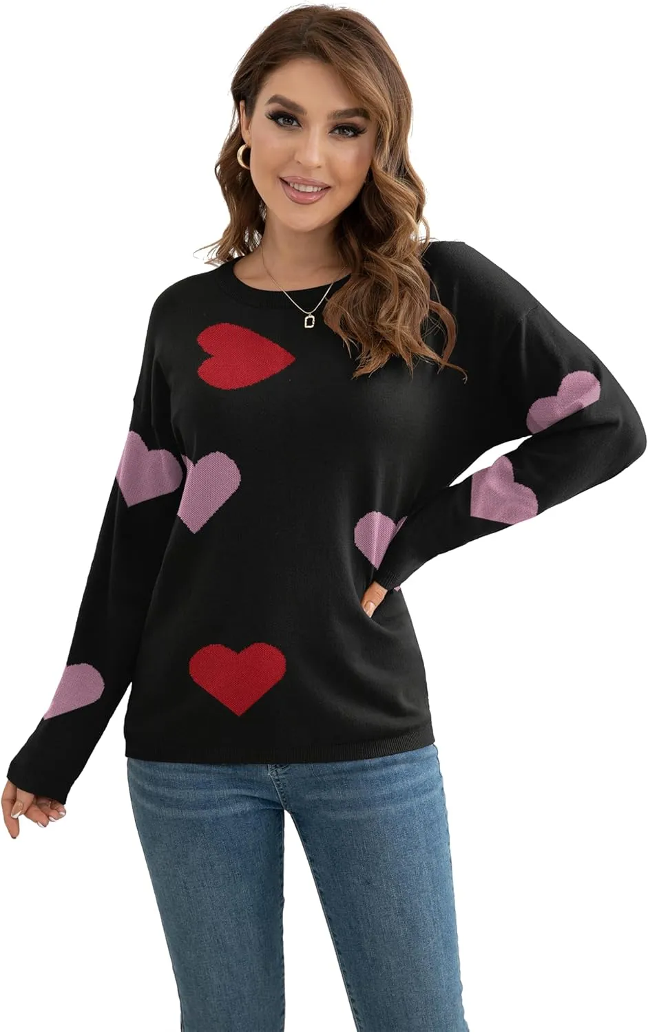 VIISHOW Women's Pullover Sweaters Long Sleeve Print Knitted Crew Neck Sweater Tops a Little Run Big
