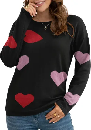 VIISHOW Women's Pullover Sweaters Long Sleeve Print Knitted Crew Neck Sweater Tops a Little Run Big