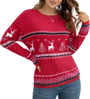 VIISHOW Women's Pullover Sweaters Long Sleeve Print Knitted Crew Neck Sweater Tops a Little Run Big