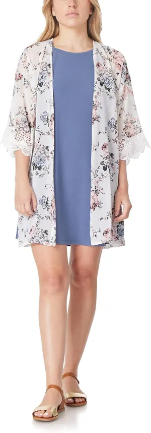WallFlower Women's Sleeveless Swing Dress & Printed Kimono Set