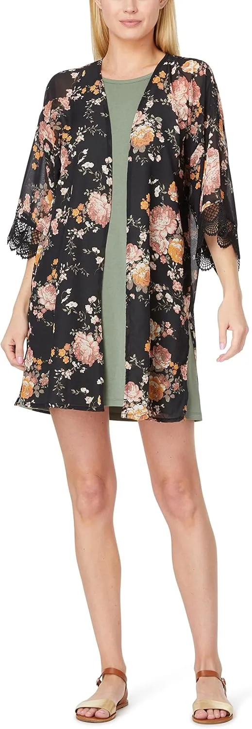 WallFlower Women's Sleeveless Swing Dress & Printed Kimono Set