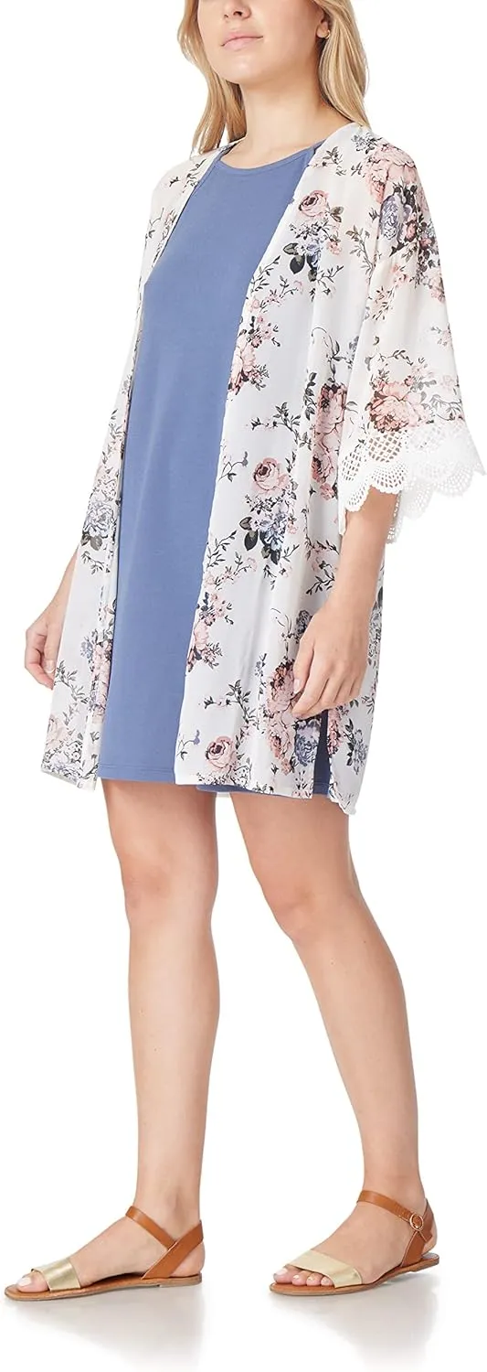 WallFlower Women's Sleeveless Swing Dress & Printed Kimono Set