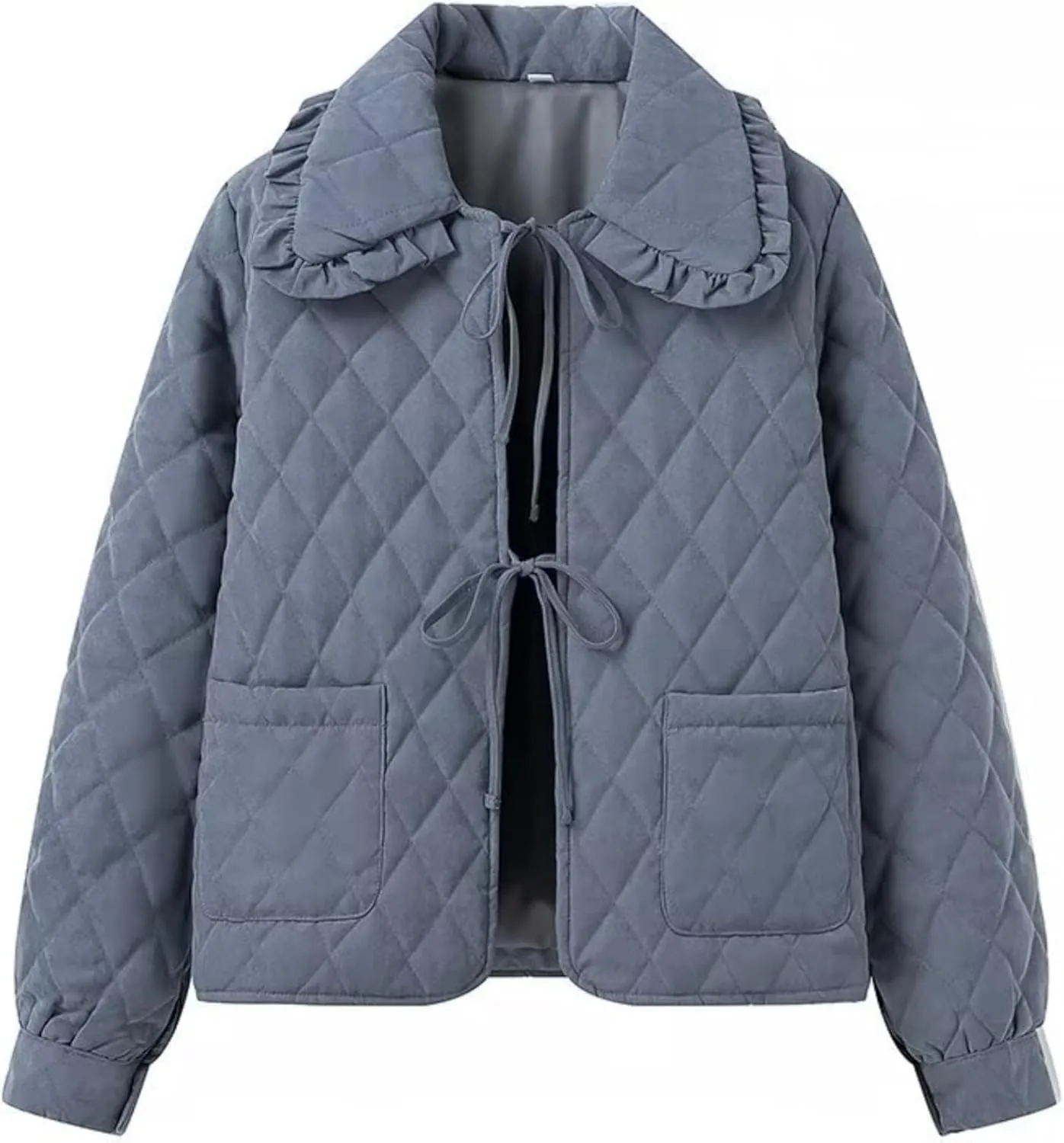 Wanzetaly Womens Casual Lightweight Quilted Jacket Bow Tie Front Outerwear Winter Padded Coat with Pockets