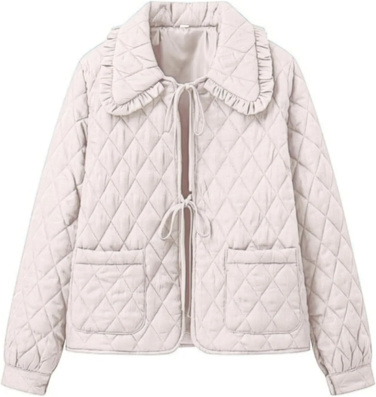 Wanzetaly Womens Casual Lightweight Quilted Jacket Bow Tie Front Outerwear Winter Padded Coat with Pockets