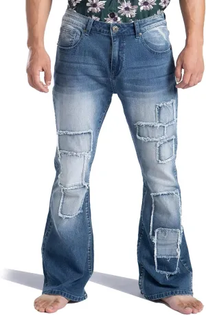 Wbestwind 70s Disco Pants for Men Relaxed Stretch 60s 70sBell Bottom Fit Comfort Flared Retro Leg Denim Vintage Jeans