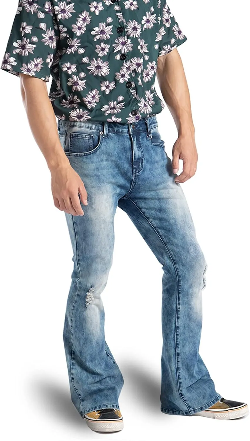 Wbestwind 70s Disco Pants for Men Relaxed Stretch 60s 70sBell Bottom Fit Comfort Flared Retro Leg Denim Vintage Jeans