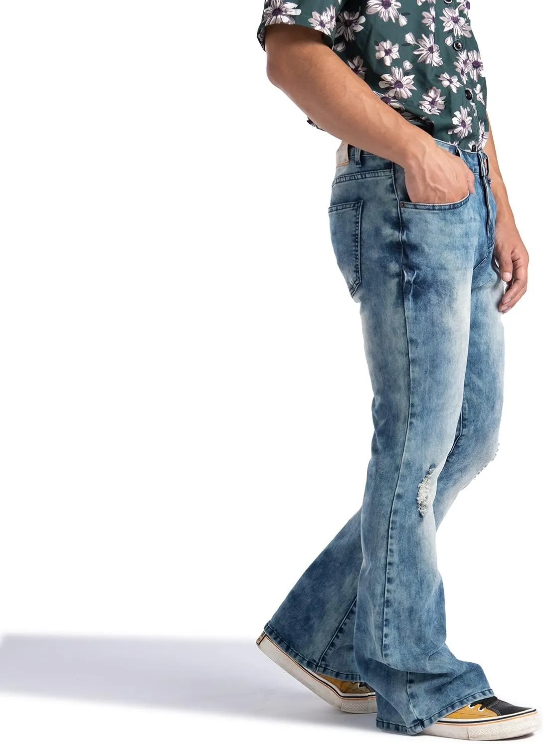 Wbestwind 70s Disco Pants for Men Relaxed Stretch 60s 70sBell Bottom Fit Comfort Flared Retro Leg Denim Vintage Jeans