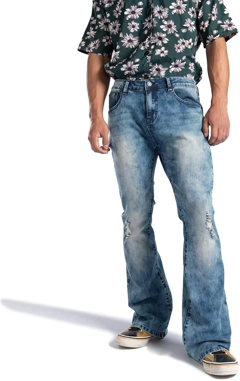 Wbestwind 70s Disco Pants for Men Relaxed Stretch 60s 70sBell Bottom Fit Comfort Flared Retro Leg Denim Vintage Jeans
