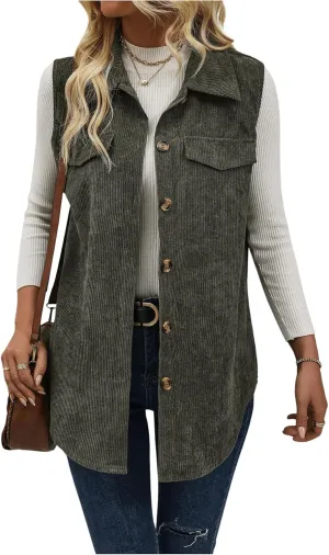 WDIRARA Women's Button Down Sleeveless Corduroy Jacket Vest Waistcoat Outerwear
