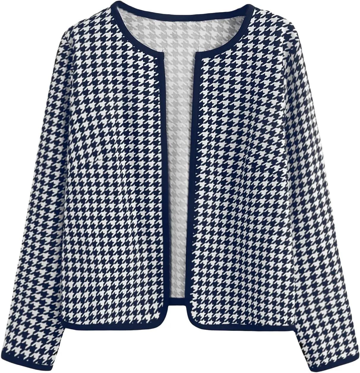 WDIRARA Women's Plus Size Houndstooth Open Front Long Sleeve Jacket Outerwear