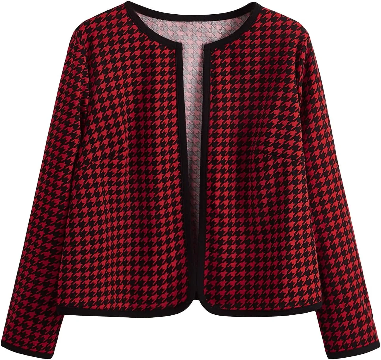 WDIRARA Women's Plus Size Houndstooth Open Front Long Sleeve Jacket Outerwear