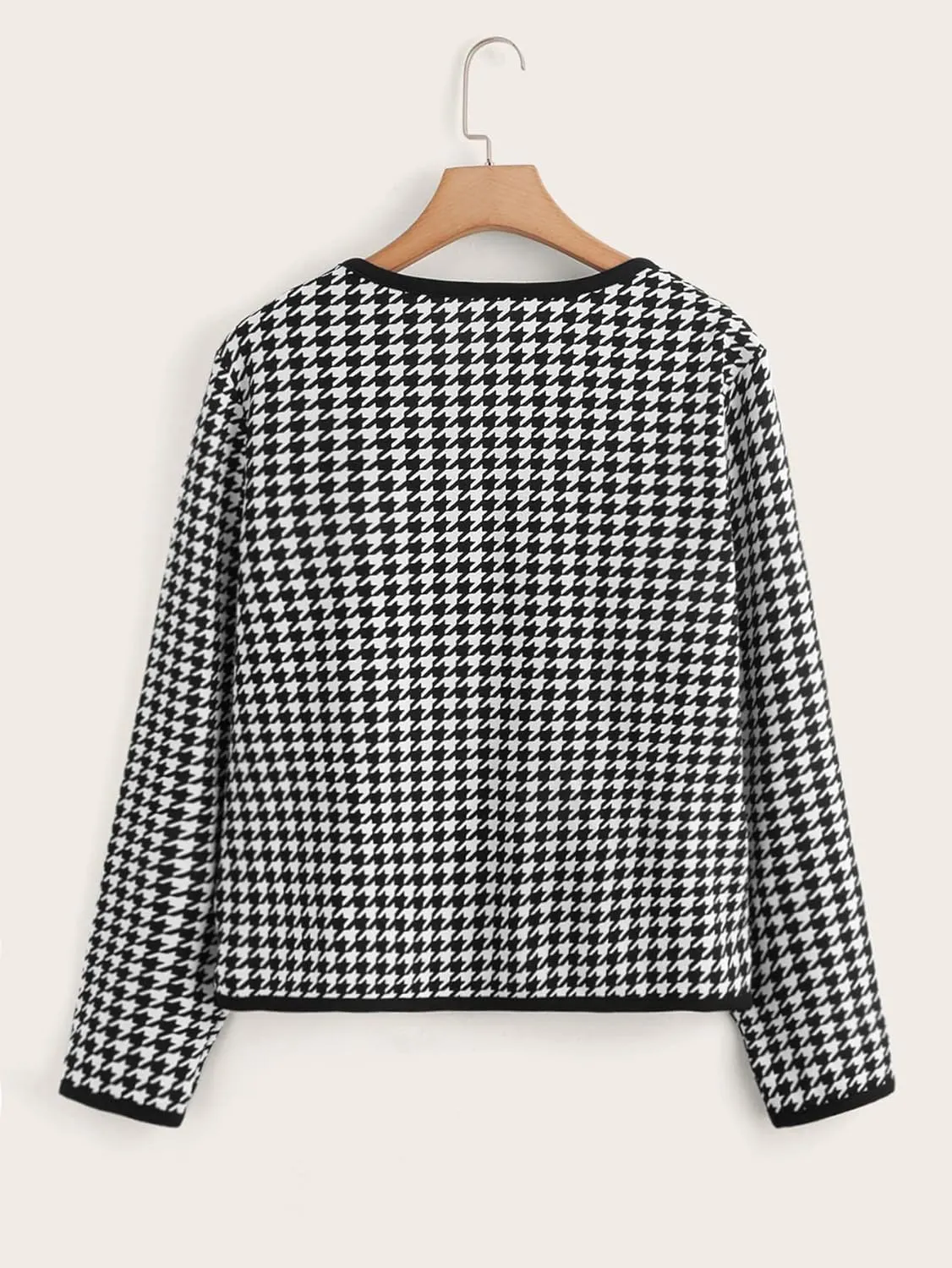 WDIRARA Women's Plus Size Houndstooth Open Front Long Sleeve Jacket Outerwear