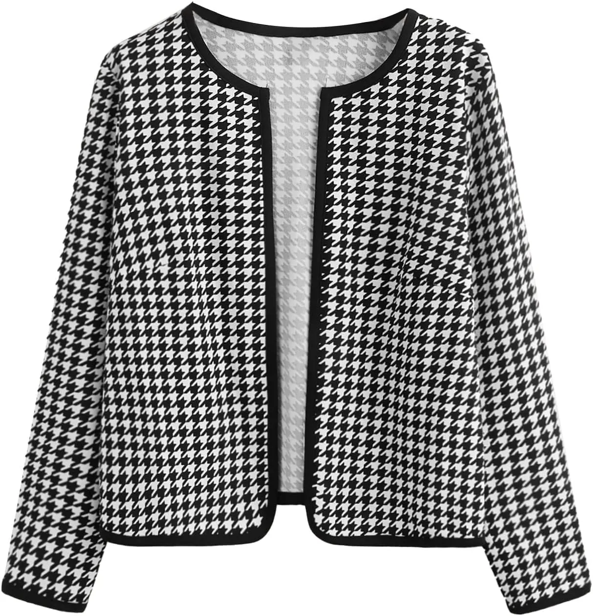 WDIRARA Women's Plus Size Houndstooth Open Front Long Sleeve Jacket Outerwear