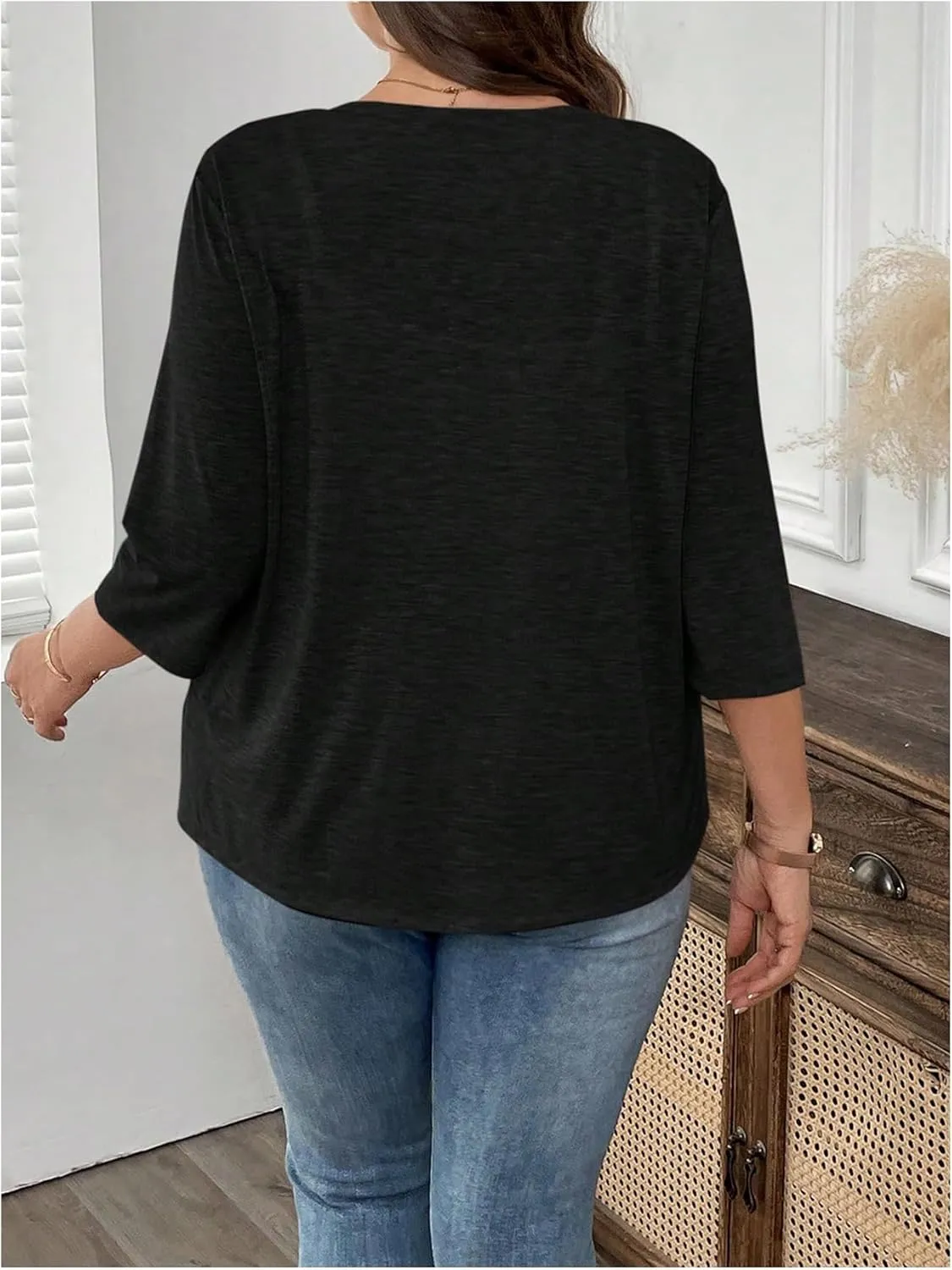 WDIRARA Women's Plus Size Open Front Cardigan Lightweight 3/4 Sleeve Outerwear