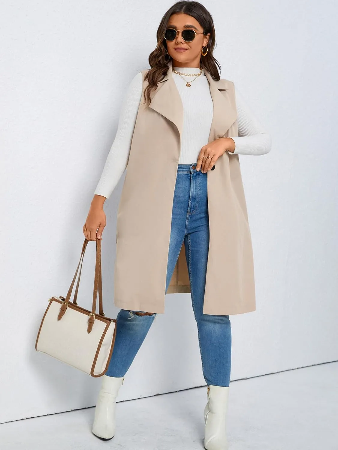 WDIRARA Women's Plus Size Single Button Vest Coat Lapel Neck Sleeveless Elegant Outerwear Coats