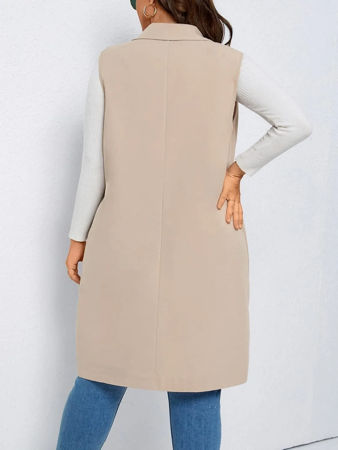 WDIRARA Women's Plus Size Single Button Vest Coat Lapel Neck Sleeveless Elegant Outerwear Coats