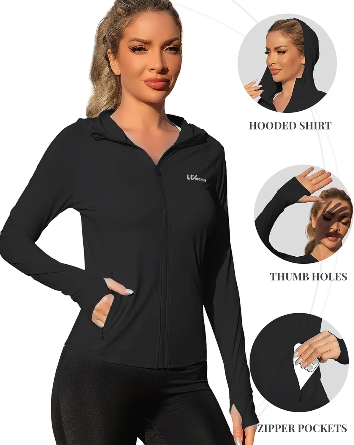 We1Fit Women's UPF 50  Lightweight Sun Protection Hoodie Jacket Long Sleeve Hiking Outdoor Shirts with Pockets