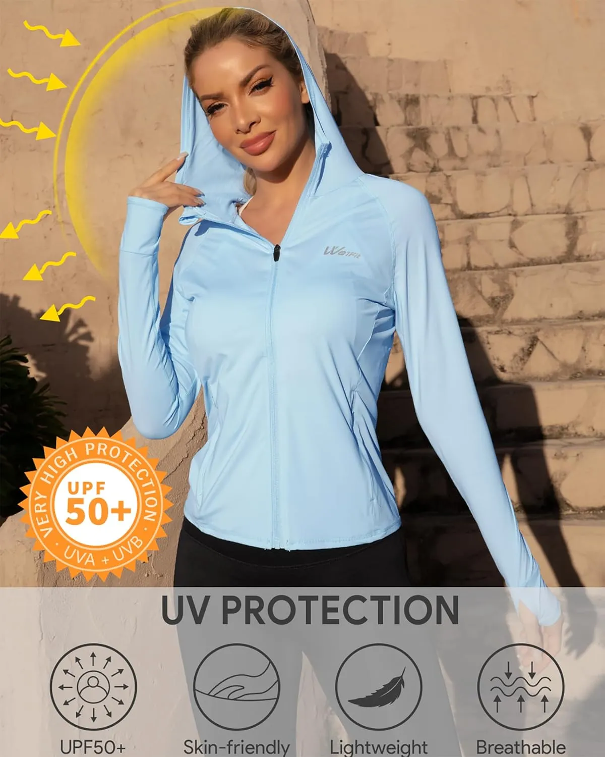 We1Fit Women's UPF 50  Lightweight Sun Protection Hoodie Jacket Long Sleeve Hiking Outdoor Shirts with Pockets