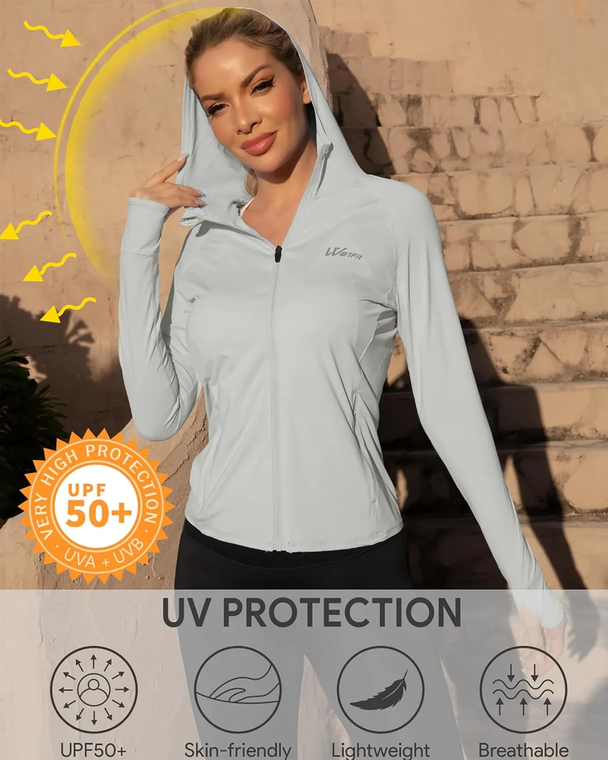 We1Fit Women's UPF 50  Lightweight Sun Protection Hoodie Jacket Long Sleeve Hiking Outdoor Shirts with Pockets