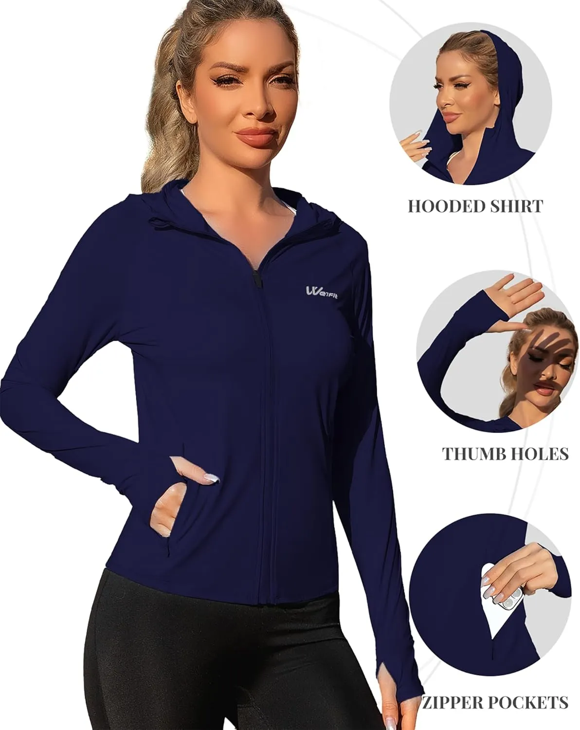 We1Fit Women's UPF 50  Lightweight Sun Protection Hoodie Jacket Long Sleeve Hiking Outdoor Shirts with Pockets
