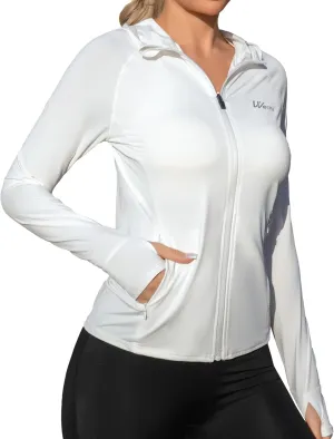 We1Fit Women's UPF 50  Lightweight Sun Protection Hoodie Jacket Long Sleeve Hiking Outdoor Shirts with Pockets