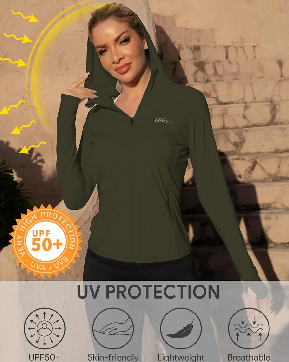 We1Fit Women's UPF 50  Lightweight Sun Protection Hoodie Jacket Long Sleeve Hiking Outdoor Shirts with Pockets