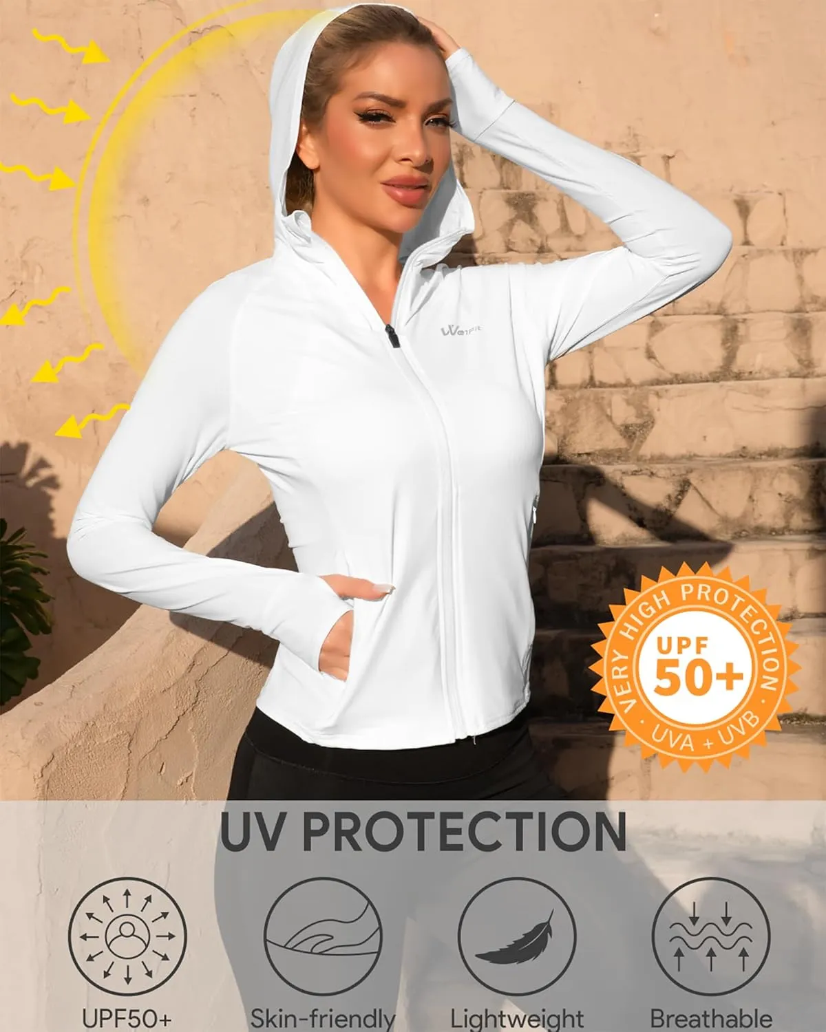 We1Fit Women's UPF 50  Lightweight Sun Protection Hoodie Jacket Long Sleeve Hiking Outdoor Shirts with Pockets