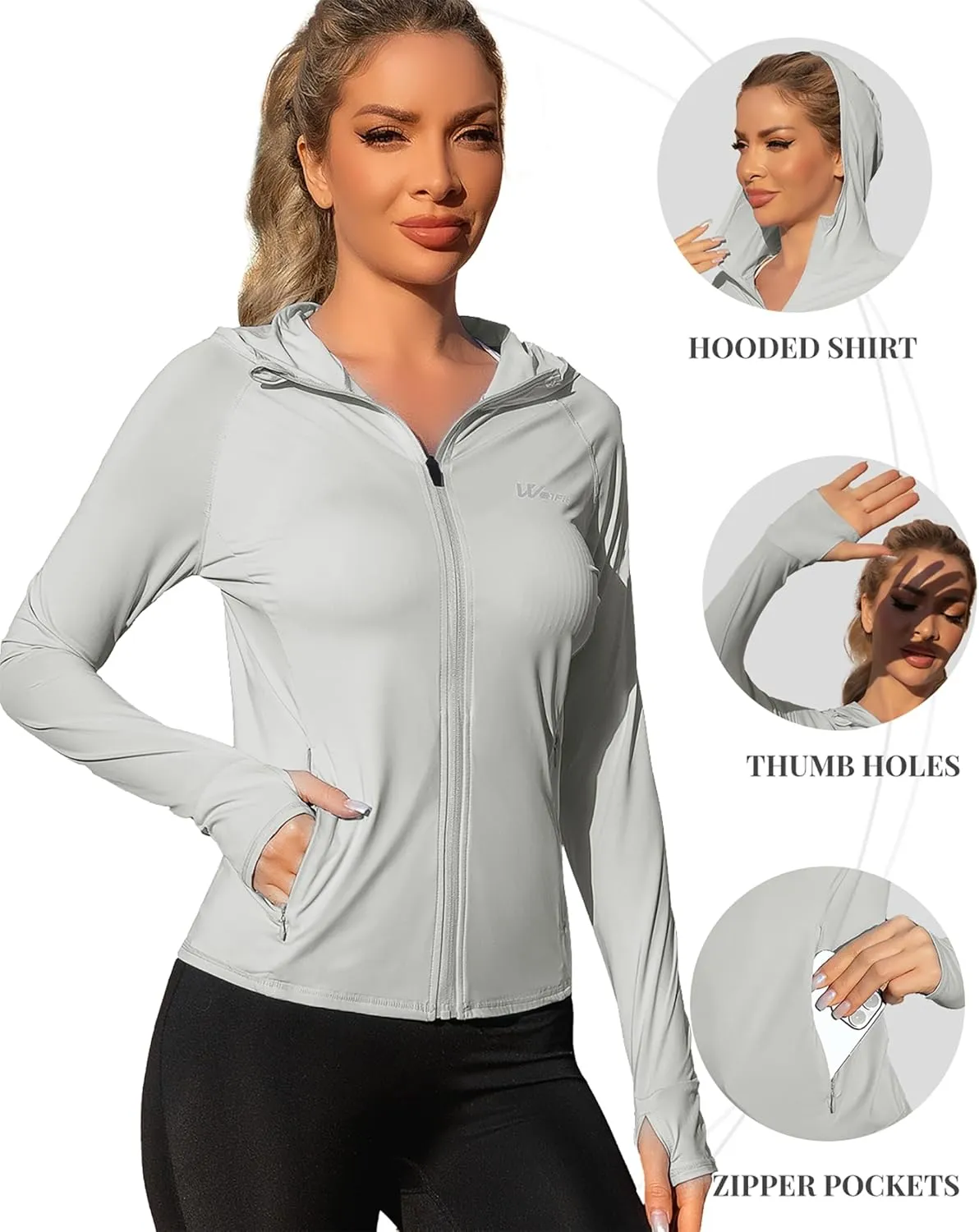 We1Fit Women's UPF 50  Lightweight Sun Protection Hoodie Jacket Long Sleeve Hiking Outdoor Shirts with Pockets